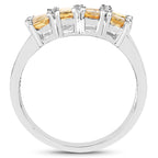 2.67 Carat Genuine Yellow Sapphire and White Diamond .925 Sterling Silver Ring