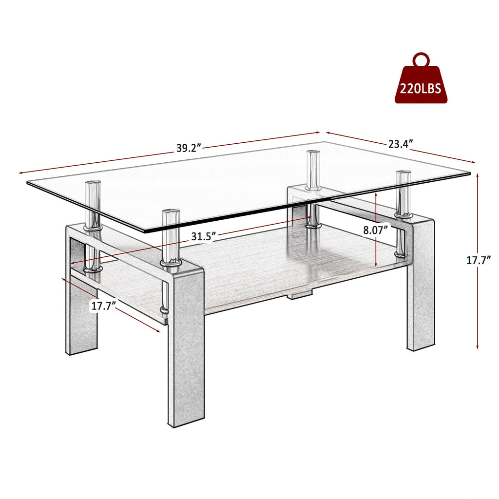 Modern Rectangular Coffee Table With Tempered Transparent