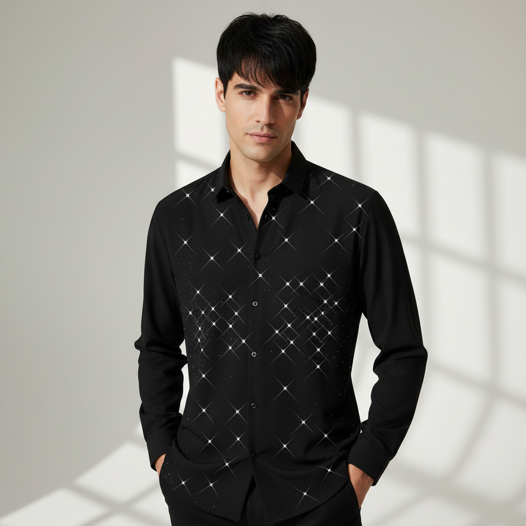 Dazzling Dapper Button-Up Shirt BLACK/BLACK