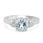 2.28 Carat Genuine Blue Topaz and White Topaz .925 Sterling Silver Ring