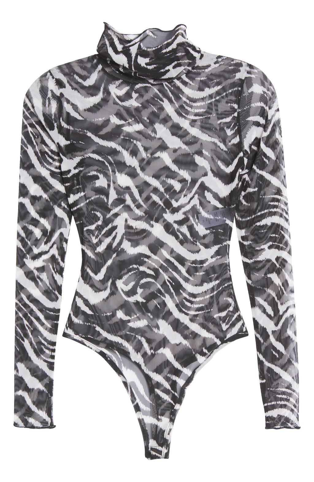Naked Wardrobe Turtleneck Mesh Bodysuit in Zebra, Size Medium
