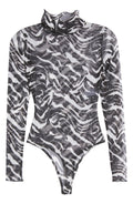 Naked Wardrobe Turtleneck Mesh Bodysuit in Zebra, Size Medium