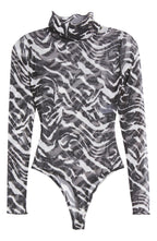 Naked Wardrobe Turtleneck Mesh Bodysuit in Zebra, Size Medium