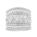 .925 Sterling Silver 2.0 Cttw Diamond Edge Multi-Row Ring Band ( J-K Color, I3 Clarity) - Ring Size 7