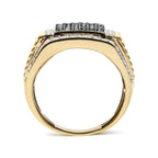 Men's 14K Yellow Gold Plated .925 Sterling Silver 1 1/2 Cttw White and Black Treated Diamond Cluster Ring (Black / I-J Color, I2-I3 Clarity) - Size 10
