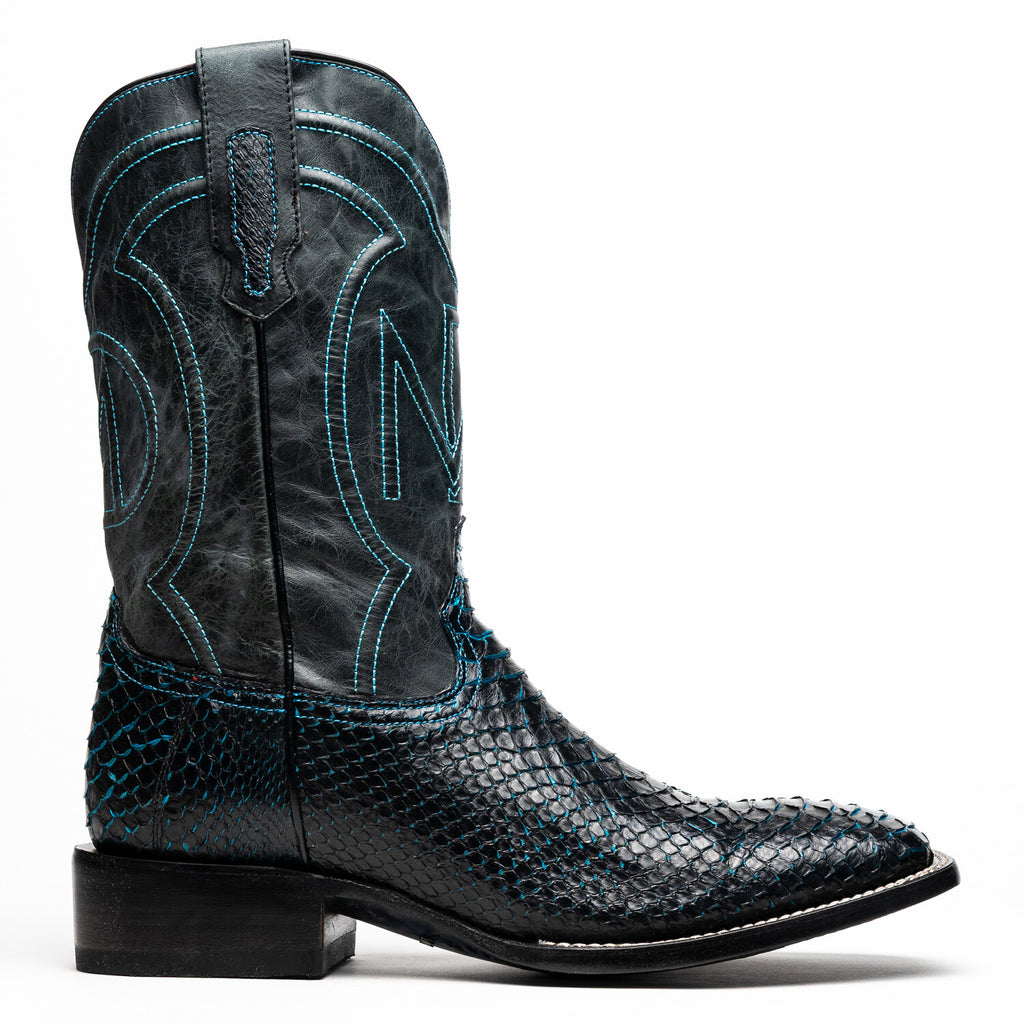 Western Collection Missouri // Python Leather Cowboy Boot // Black + Blue