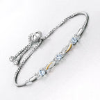 0.74 Carat Genuine Aquamarine and White Sapphire .925 Sterling Silver Bracelet