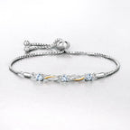 0.74 Carat Genuine Aquamarine and White Sapphire .925 Sterling Silver Bracelet