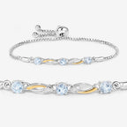 0.74 Carat Genuine Aquamarine and White Sapphire .925 Sterling Silver Bracelet