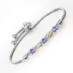 0.77 Carat Genuine Tanzanite and White Sapphire .925 Sterling Silver Bracelet