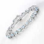 7.71 Carat Genuine Aquamarine and White Diamond .925 Sterling Silver Bracelet