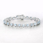 7.71 Carat Genuine Aquamarine and White Diamond .925 Sterling Silver Bracelet