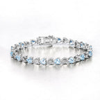 7.64 Carat Genuine Blue Topaz and White Diamond .925 Sterling Silver Bracelet