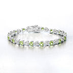 6.74 Carat Genuine Peridot and White Diamond .925 Sterling Silver Bracelet