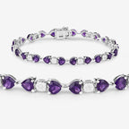 9.56 Carat Genuine Amethyst and White Diamond .925 Sterling Silver Bracelet