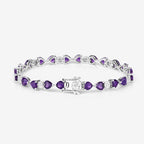 9.56 Carat Genuine Amethyst and White Diamond .925 Sterling Silver Bracelet