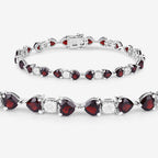 11.10 Carat Genuine Garnet and White Diamond .925 Sterling Silver Bracelet