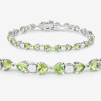 9.78 Carat Genuine Peridot and White Diamond .925 Sterling Silver Bracelet