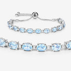 12.83 Carat Genuine Blue Topaz and White Topaz .925 Sterling Silver Bracelet