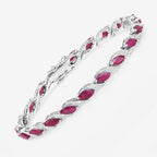 7.78 Carat Genuine Ruby and White Diamond 10K White Gold Bracelet