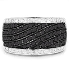 0.79 Carat Genuine Black Diamond and White Diamond .925 Sterling Silver Ring