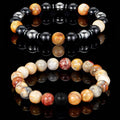 Crazy Lace Agate + Onyx + Magnetic Hematite Stretch Bracelets // Set of 2 // 8.25"