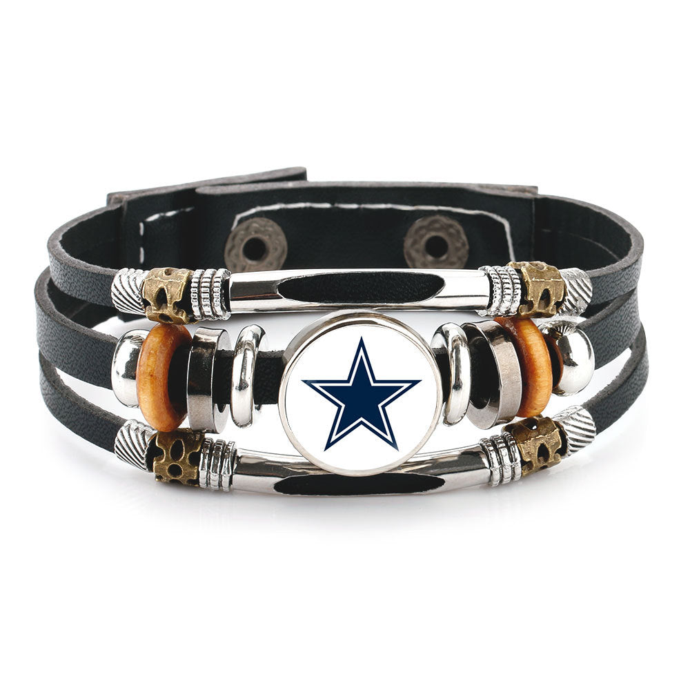 Leather Sports Team Logo Bracelet – Adjustable Fans Wristband Gift for Game Day & Holidays