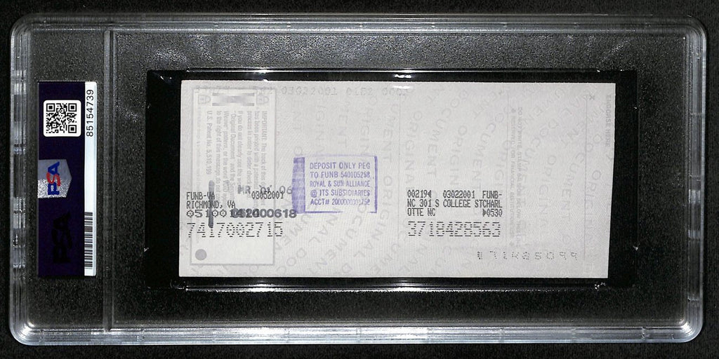Johnny Unitas HOF Signed/Auto 2001 Bank Check Colts PSA/DNA MINT 9 192615
