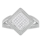 .925 Sterling Silver 1/3 Cttw Invisible Set Princess-Cut Diamond Rhombus and Beaded Halo Ring (H-I Color, SI1-SI2 Clarity) - Ring Size 7