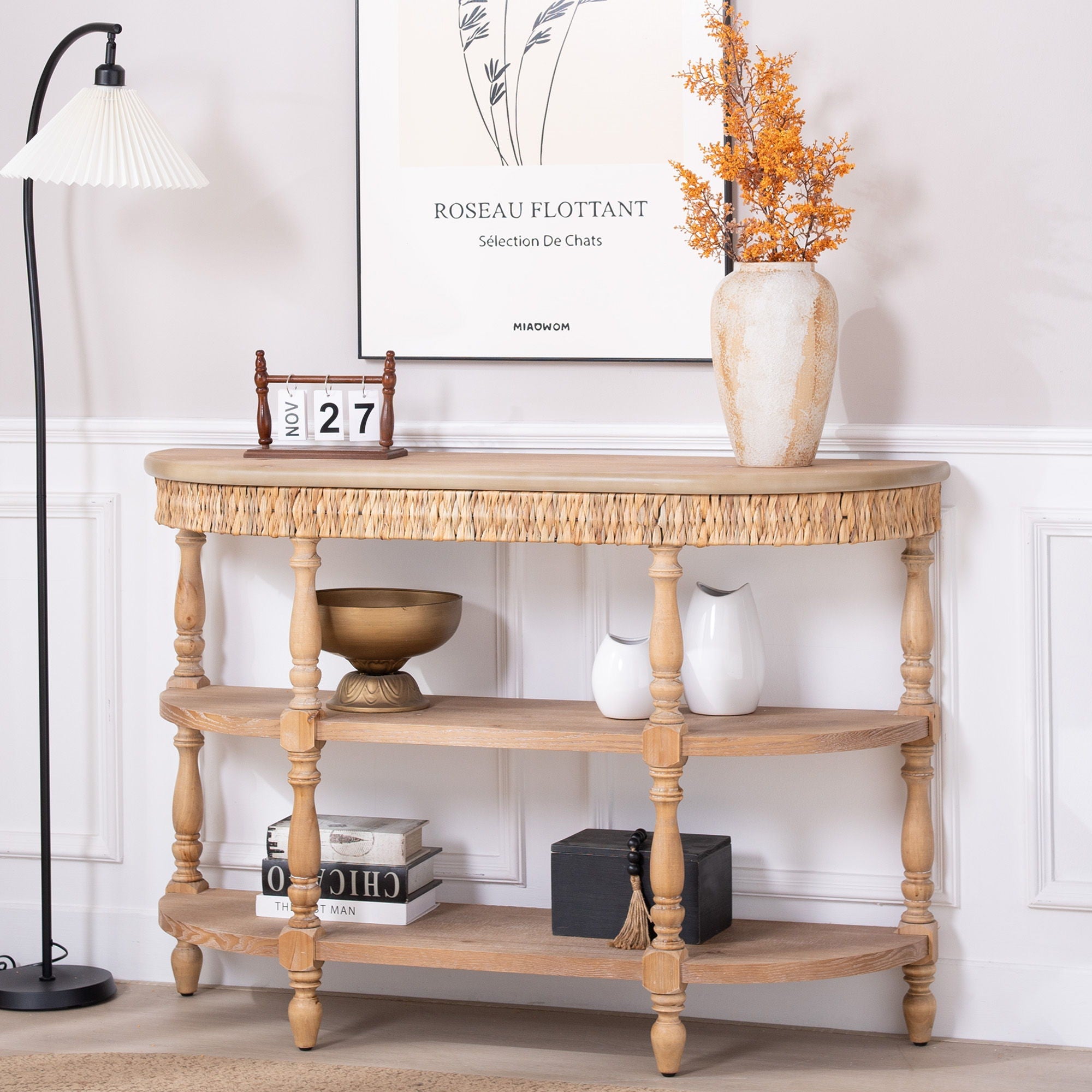 Handcrafted Console Table With Hand Woven Trim - Natural