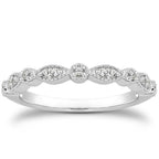 14k White Gold Vintage Look Fancy Pave Diamond Milgrain Wedding Ring Band
