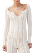 Kisha Stripe Cross Neck Sweater - Nude/White