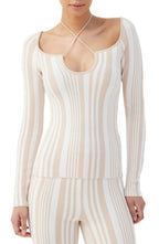 Kisha Stripe Cross Neck Sweater - Nude/White