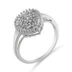 10K White Gold 1/2 Cttw Round & Baguette Cut Diamond Pear Shaped Domed PavÃ© Cluster with Halo Cocktail Ring (H-I Color, SI1-SI2 Clarity) - Size 5