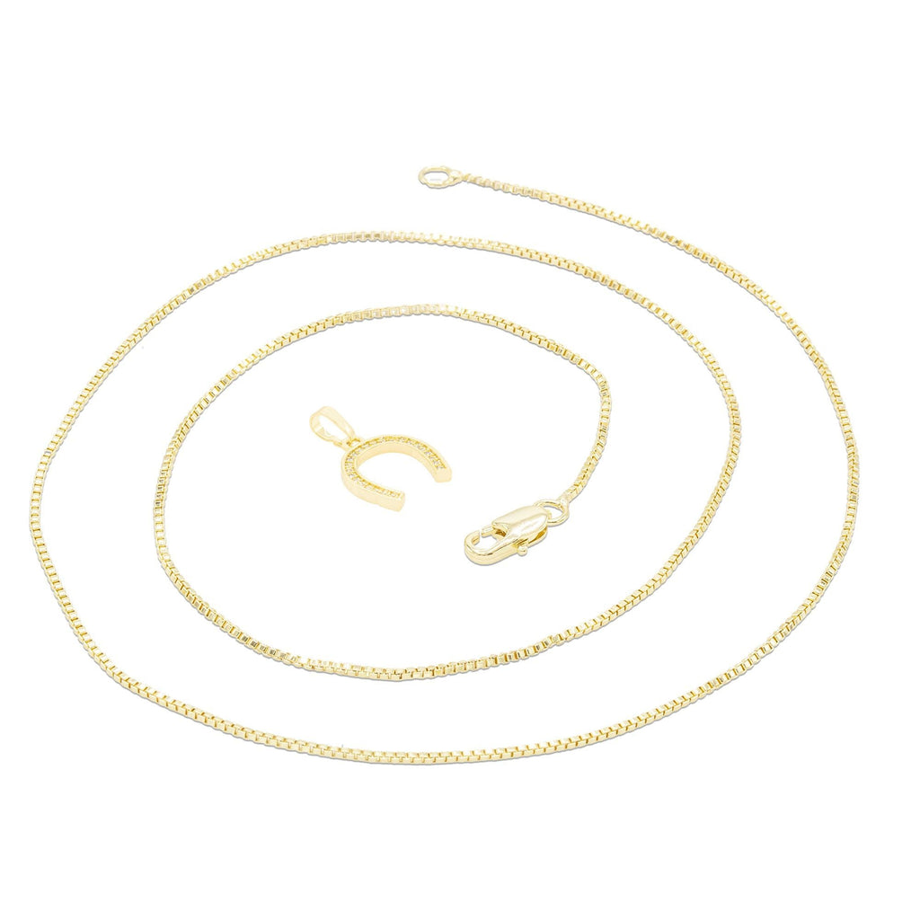 Horse Shoe Cubic Zirconia Pendant With Necklace Set 14K Gold Filled