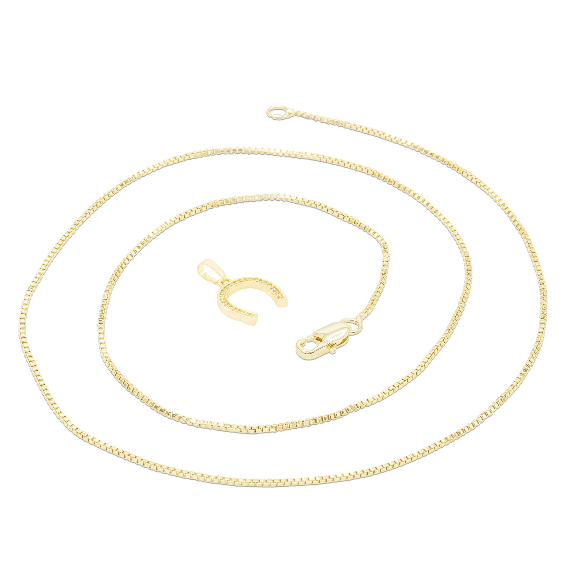 Horse Shoe Cubic Zirconia Pendant With Necklace Set 14K Gold Filled
