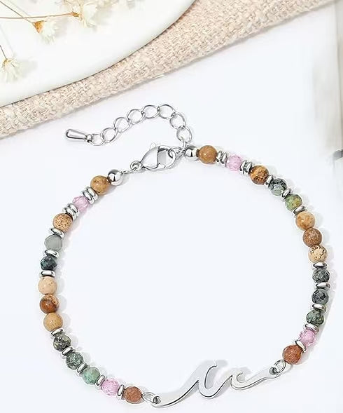 Ocean Wave Bracelet – Adjustable Beaded Bracelet with Wave Charm, Perfect Gift for Her