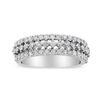 14K White Gold 1.0 Cttw Prong Set Round Diamond Split Shank Three Row Band Ring (H-I Color, I2-I3 Clarity) - Size 6