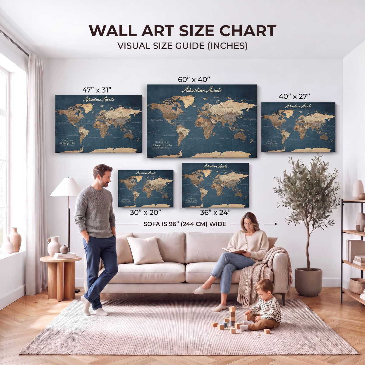 Custom Push Pin Travel Map Canvas Print, Next Trip Planner Map, Home Office and Entryway Decor