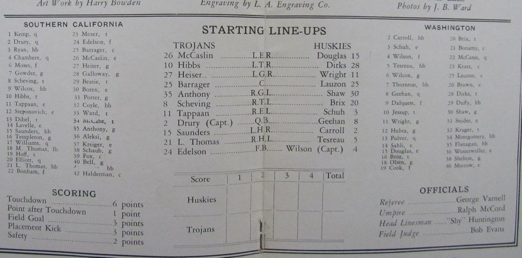 1927 Washington vs. USC Pigskin Review Football  Game Program 12/3/27 130343
