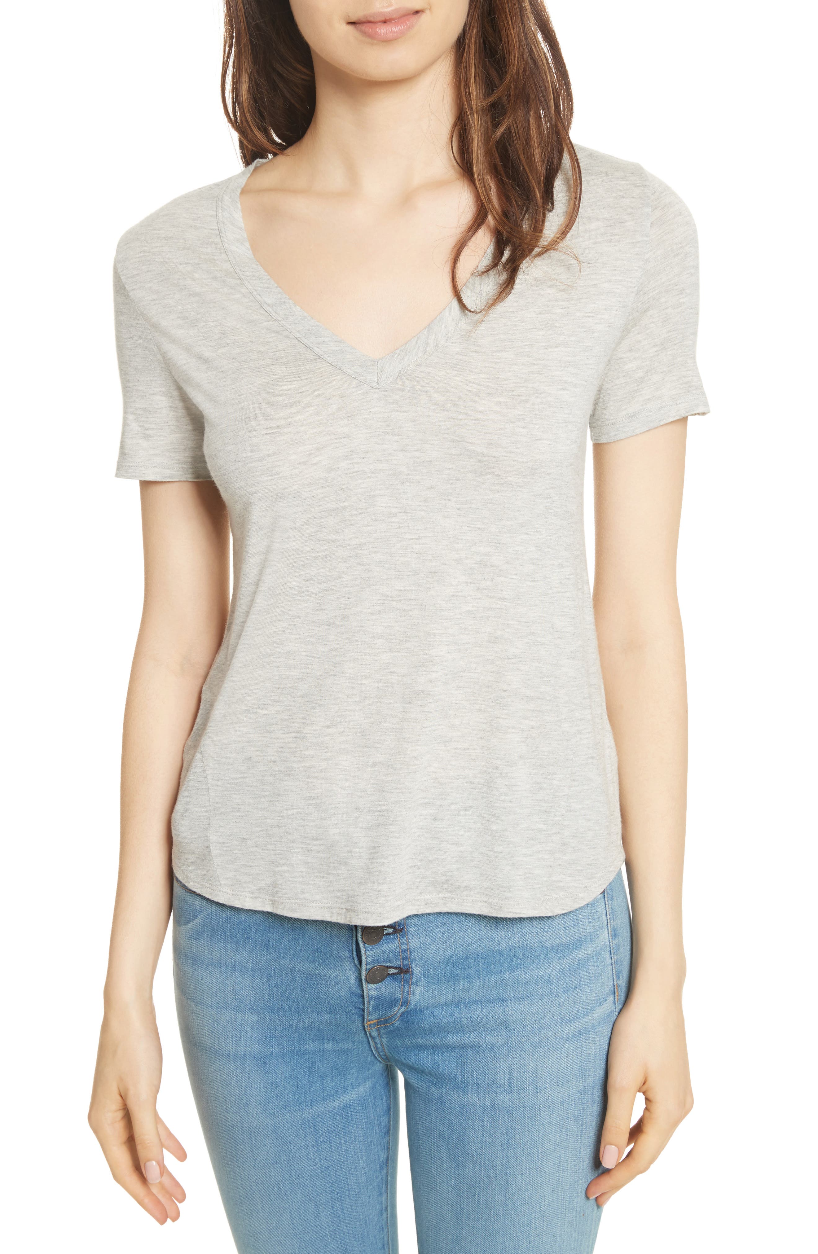 Women's Veronica Beard Cindy V-Neck T-Shirt, Size X-Large - Grey