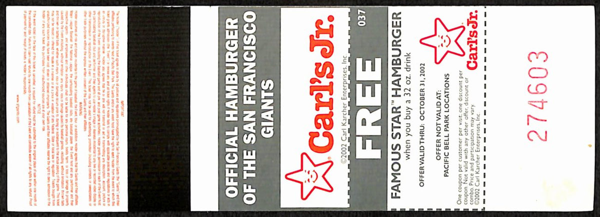 Barry Bonds Hits Homerun #613 Full Ticket Giants 9/28/2002 187532
