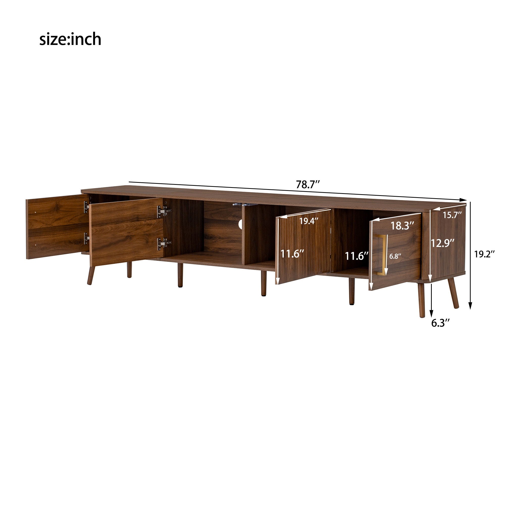 TV Stand For TVs Up To 85" With Fluted Door - Walnut