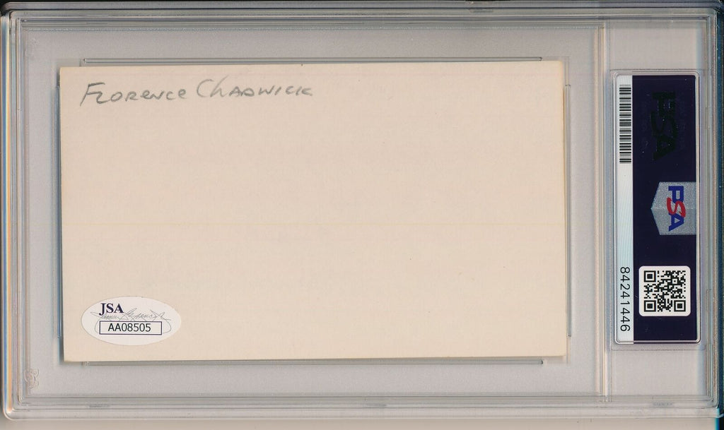 Florence Chadwick Swimmer Signed/Inscribed 3x5 Index Card PSA/DNA 155383