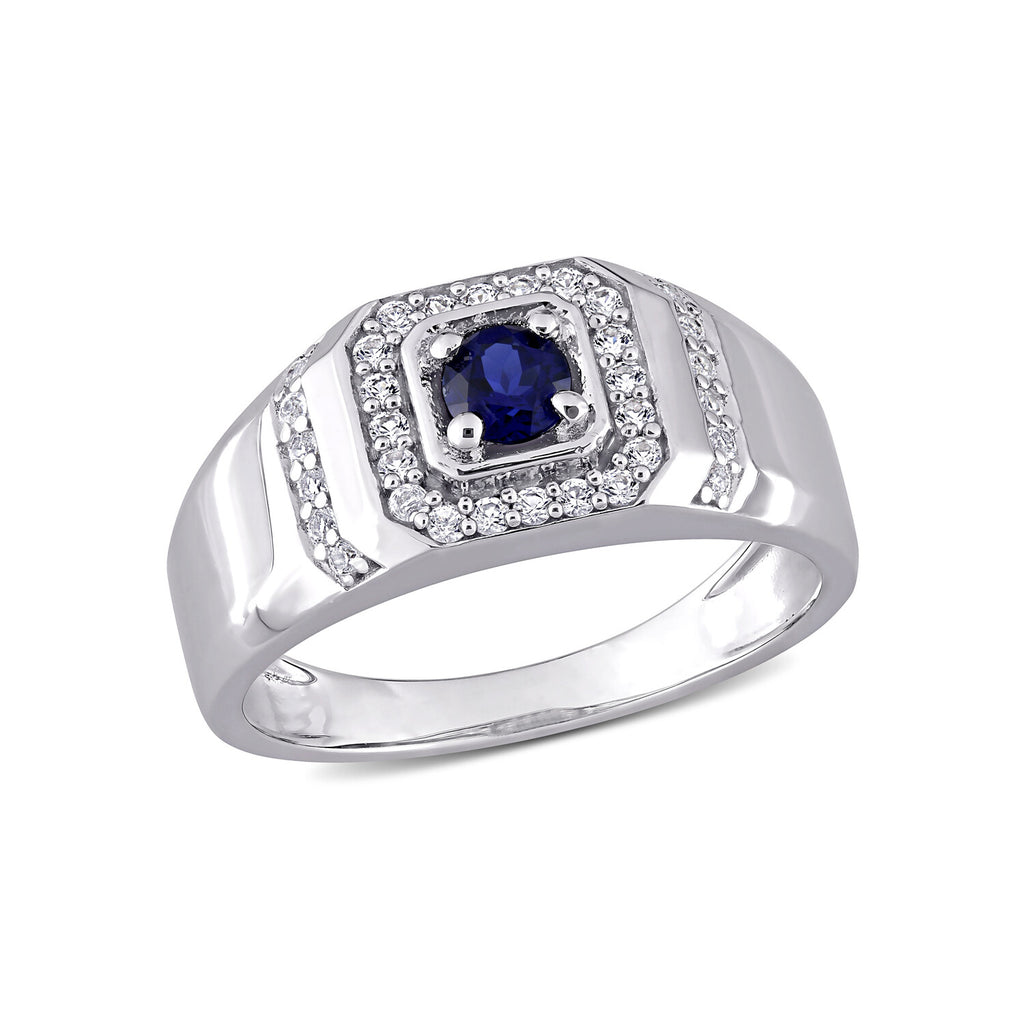 0.6 TGW BlueSapphire + White Sapphire Halo Ring // Sterling Silver