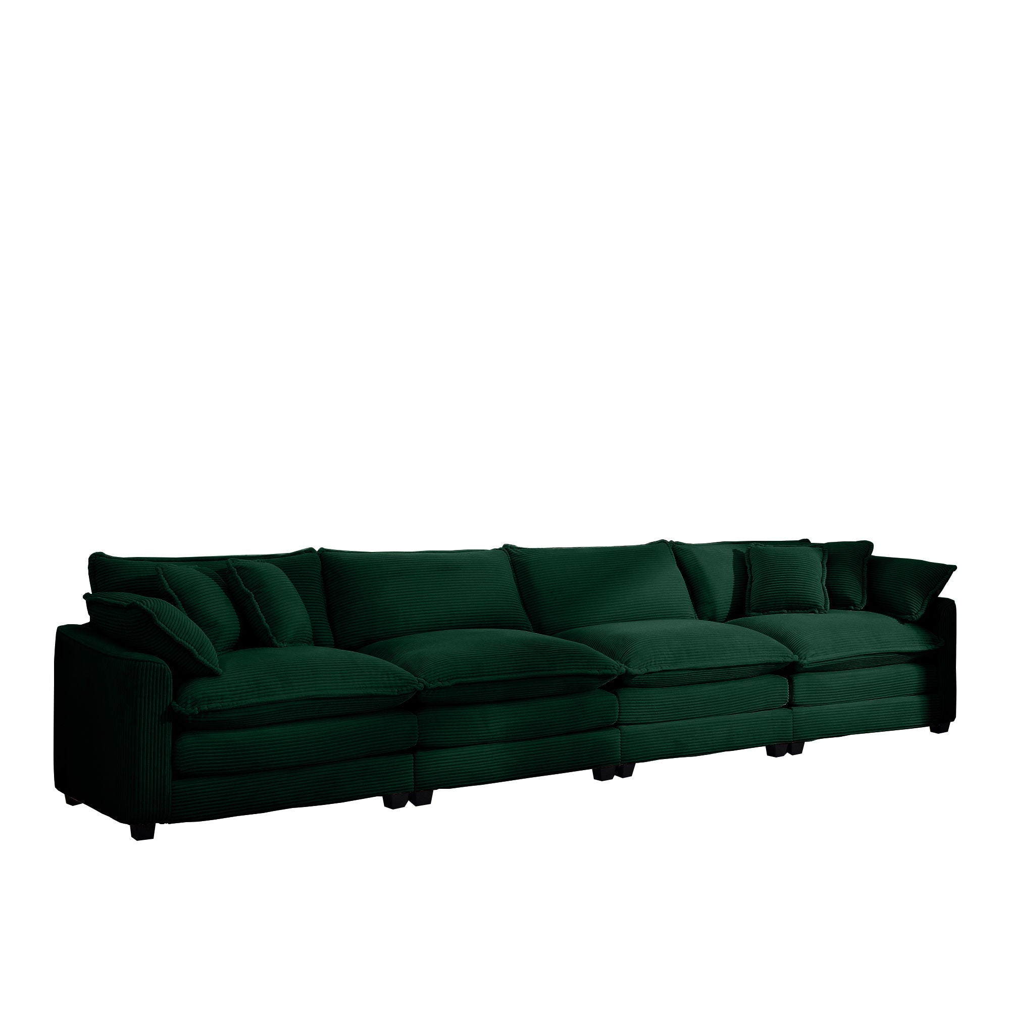 Modern Upholstered 4 Seater Fabric Sofa With Arm And Throw Pillows
