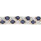 14K Yellow Gold Plated 12.53 Carat Genuine Blue Sapphire and White Diamond .925 Sterling Silver Bracelet