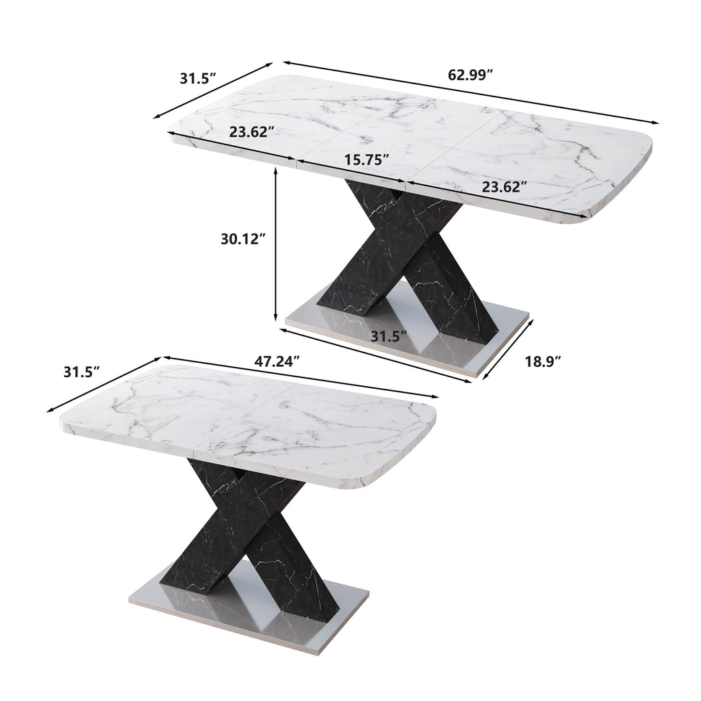 Rectangle Dining Table With Stretchable Top - White / Black
