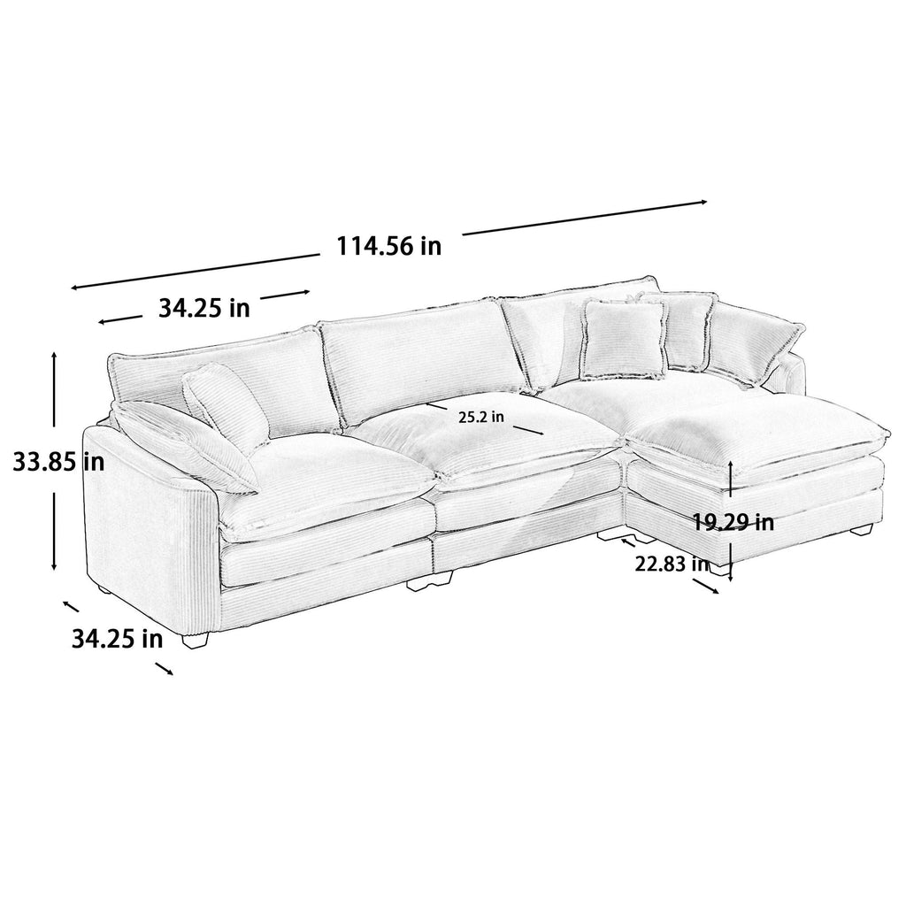 Modern Oversized Modular Cushion Sofa With Ottoman