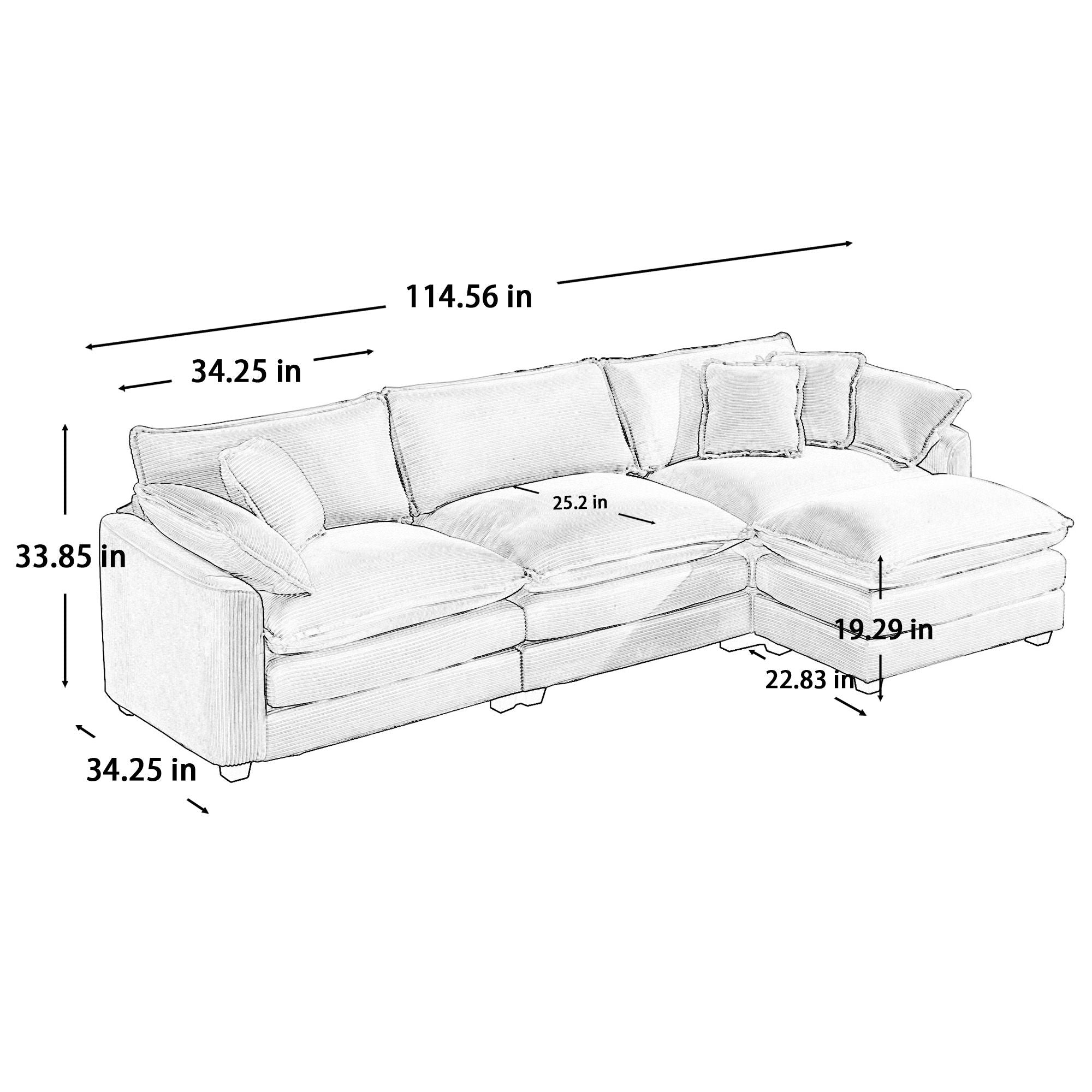 Modern Oversized Modular Cushion Sofa With Ottoman